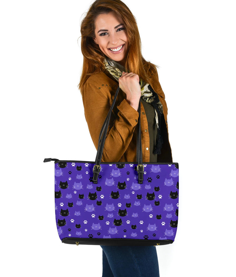 Purple Cat Faces Large Handbag